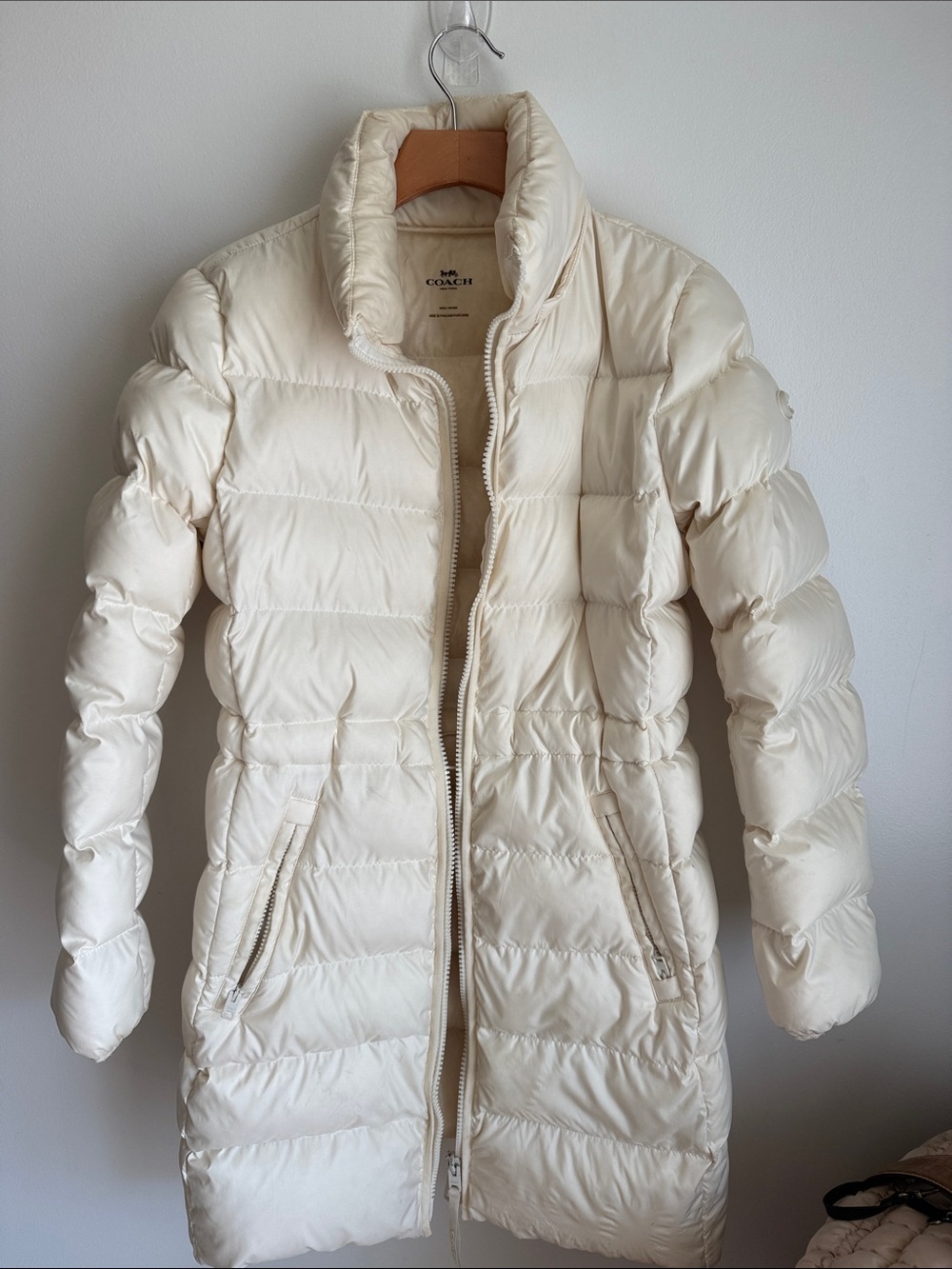 Coach Cream Long Quilted Puffer Coat